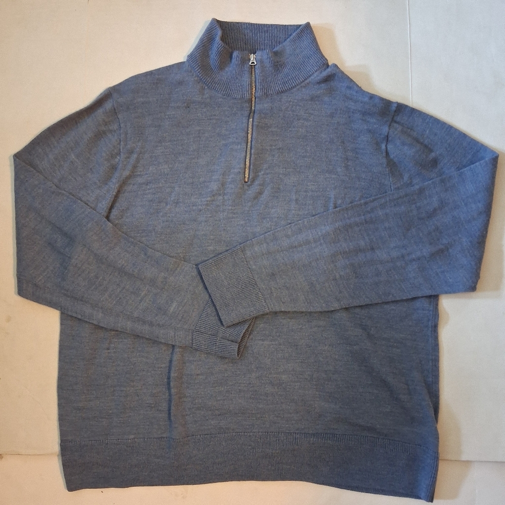 J. Crew Mens Blue Merino Wool Blend 1/4 Zip Sweater XXL